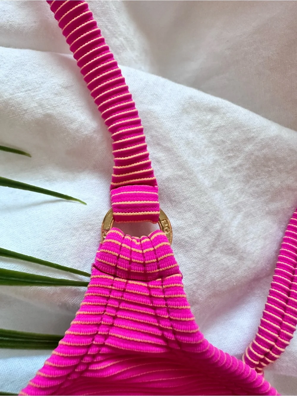 PQ Swim Nova Hot Pink Cranberry Ribbed Triangle Bikini Top - Picture 6 of 13